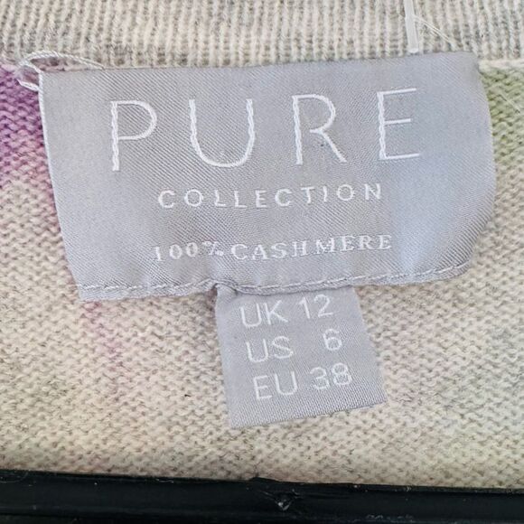 PURE Collection 100% Cashmere Flora Abstract Print Cardigan Size 6 - Picture 4 of 4